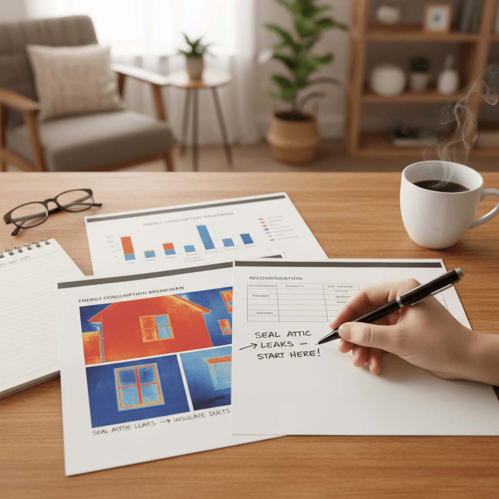 Audit report with prioritized energy efficiency recommendations